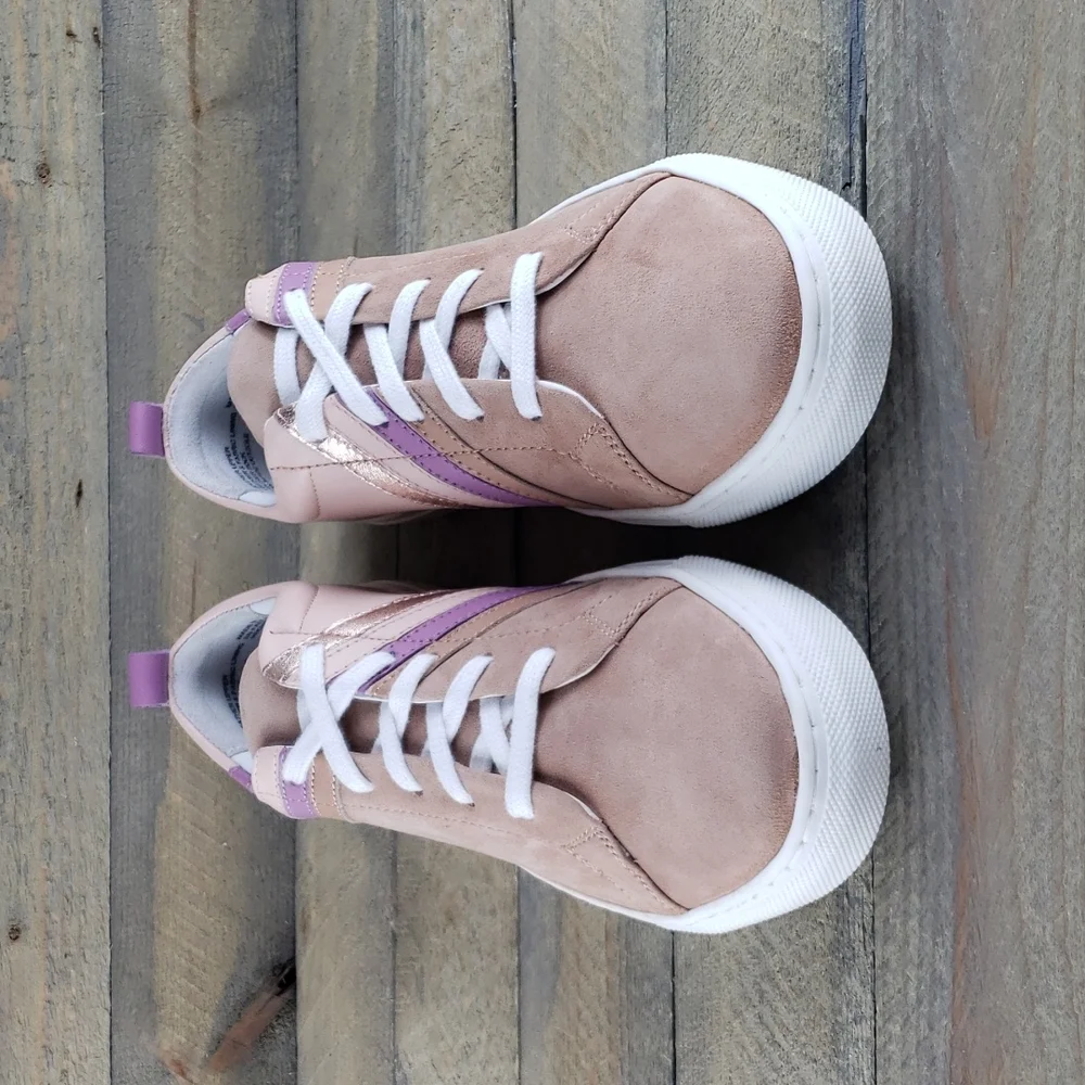 Seychelles Women's Stand Out Leather Suede Sneakers Blush Multi Stripe - Picture 7 of 9